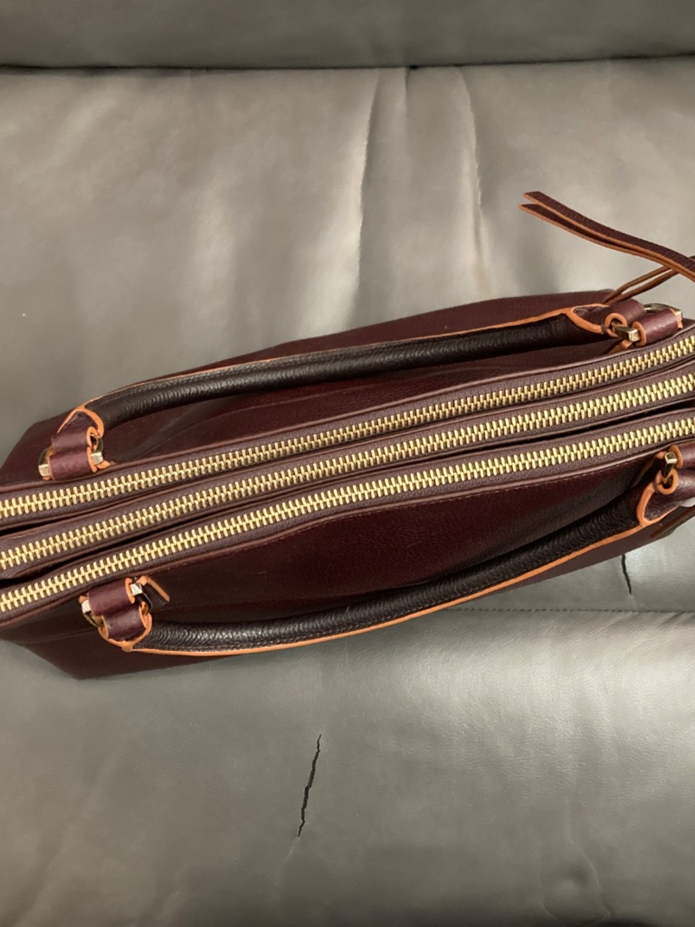 Coach Burgundy and Tan Leather Crossbody Satchel - Picture 5 of 14